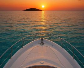 Luxury Yacht Sunset Escape Over Crystal Waters